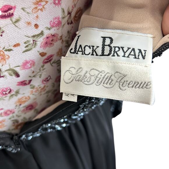 Vintage Beaded Evening Gown Jack Bryan Saks Fifth Ave Black Long Sleeve Dress 14 - Picture 14 of 15